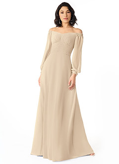 Azazie Rubina Final Sale Champagne A-Line Long Sleeve Chiffon Dress image1
