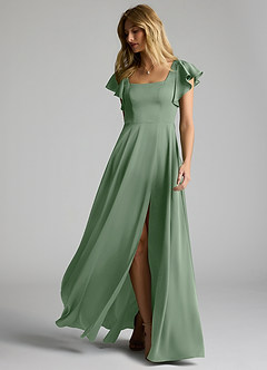 Azazie Bondi Bridesmaid Dresses Matcha A-Line Bow Stretch Satin Dress image6