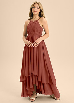Azazie Elliora Junior Auburn A-Line Pleated Chiffon Dress image4