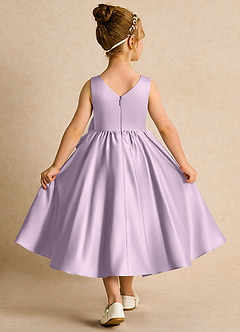Azazie Hermia Robe Demoiselle D'honneur Fillette Robe Trapèze en Mat Satiné Sans manches Frostiges Flieder image2