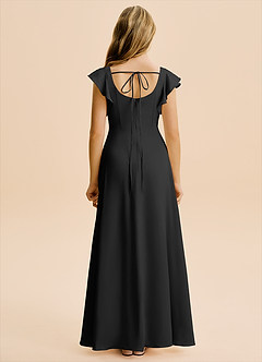 Azazie Bondi Junior Black A-Line Side Slit Stretch Satin Dress image2