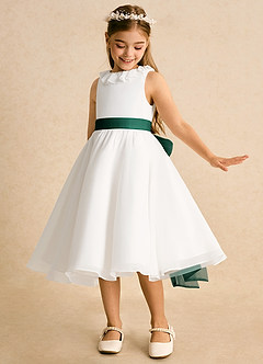 Azazie Dani Abiti da Ragazza di Fiori Abito A-Line in Chiffon Fiocco Avorio Smeraldo image1