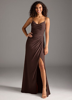 Azazie Deandra Brautjungfernkleider Meerjungfrau-Linie Plissee Chiffon Kleid Ganache image1