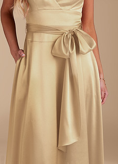 Azazie Sophia Bridesmaid Dresses Champagne A-Line with Pockets Metallic Satin Dress image7