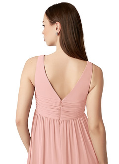 Azazie Yetta Maternity Bridesmaid Dresses A-Line V-Neck Gathered Chiffon Floor-Length Dress image3