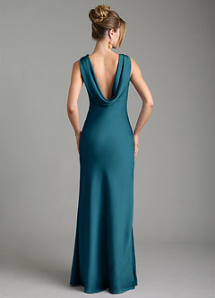 Azazie Aussie Bridesmaid Dresses Ink Blue Sheath Pleated Stretch Satin Dress image2