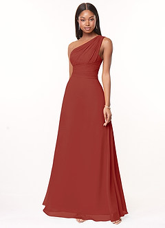 Azazie Ashley Brautjungfernkleider A-Linie Gestreift Chiffon Kleid Terrakotta image1