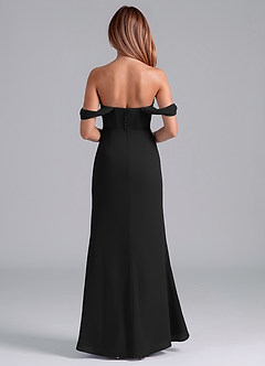 Azazie Asha At-home Try On Dresses Black Sheath Off the Shoulder Chiffon Convertible Dress image5