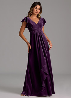 Azazie Omari Bridesmaid Dresses Grape A-Line Pleated Velvet Dress image5