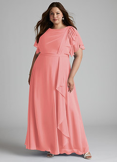 Azazie Aaliyah Bescheidene Brautjungfernkleider A-Linie Schaufel Gefaltet Chiffon Bodenlänge Kleid image6