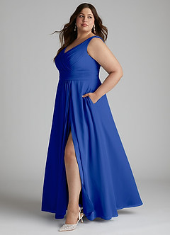 Azazie Karina Brautjungfernkleider A-Linie Plissee Chiffon Kleid Königsblau image7