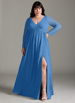 Azazie Teton Zwangerschaps Bruidsmeisjekleding A-Lijn Lange mouw Chiffon Vloerlengte Jurk image7