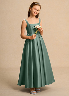 Azazie Mochi Girl Blumenmädchenkleider Ballkleid Plissee Matte Satin Kleid Eukalyptus image4