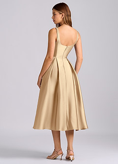 Azazie Amalie Bridesmaid Dresses Champagne A-Line Pleated Stretch Satin Dress image5