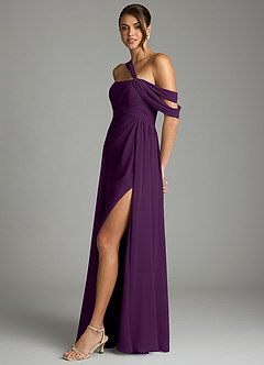 Azazie Kassandra 신부 들러리 드레스 A라인 오프 더 숄더 쉬폰 바닥 길이 드레스 image4