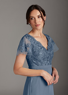 Azazie Singer Abiti per la Madre della Sposa Abito A-Line in Chiffon con Scollo a V in Pizzo Crepuscolo image5