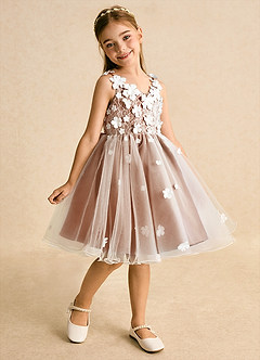 Azazie Junebug Flower Girl Dresses Ivory Burnt Orange Ball-Gown Lace Tulle Dress image2