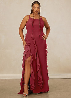Christian Siriano Bridal for Azazie 1006 Bridesmaid Dresses Pomegranate Mermaid Ruched Chiffon Dress image8