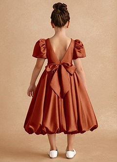 Azazie Jellybean Flower Girl Dresses Paprika Ball-Gown Ruched Matte Satin Dress image2