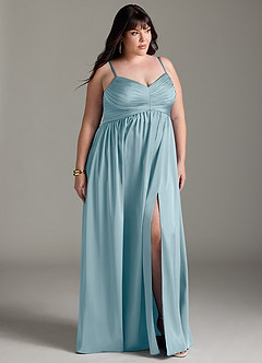 Azazie Alia Bridesmaid Dresses Moody Blue A-Line Pleated Stretch Satin Dress image12