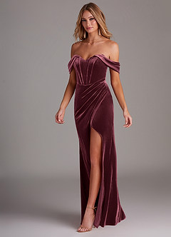 Azazie Jas Bridesmaid Dresses Raspberry Sheath Off-The-Shoulder Corset Velvet Convertible Dress image3