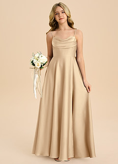 Azazie Bear Junior A라인 스윗하트 네크라인 스트레치 새틴 플로어 길이 주니어 신부 들러리 드레스 image7