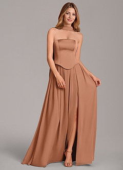 Azazie Cadence Bridesmaid Dresses Bronzer A-Line Corset Stretch Satin Convertible Dress image3