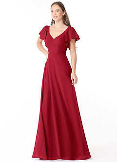 Azazie Syenna Bridesmaid Dresses Scarlet A-Line Ruched Chiffon Dress image4