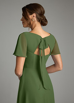 Azazie Kimber Bridesmaid Dresses Olive A-Line Flounce Sleeve Chiffon Dress image8