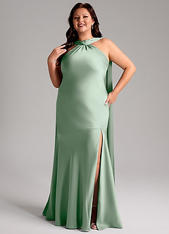 Azazie Kinsley Bridesmaid Dresses Agave Mermaid Side Slit Stretch Satin Dress image11