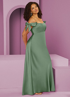 Barbie ♥ Azazie Jurken voor bruidsmeisjes Converteerbaar Jurk van Stretch Satijn met Kolom Off the Shoulder Matcha image11