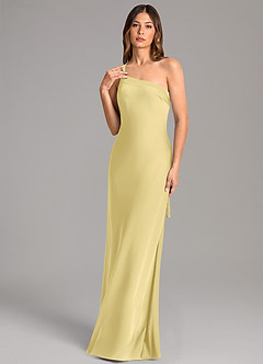 Azazie Monroe Jurken voor bruidsmeisjes Jurk van Stretch Satijn met Zeemeermin One-Shoulder Citroensorbet image1