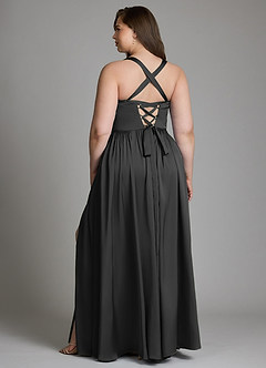 Azazie Francis Vestidos de damas de honor Vestido Negro de Satén Elástico de Línea A con Corsé image10