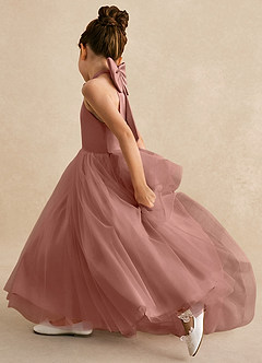 Azazie Bev Abiti da Ragazza di Fiori Abito A-Line in Tulle Convertibile Cedro Rosa image7
