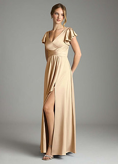 Azazie Omari Jurken voor bruidsmeisjes Jurk van Stretch Satijn met A-Lijn Champagne image4