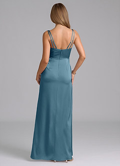 Azazie Leo Bridesmaid Dresses Bermuda Sheath Pleated Stretch Satin Dress image2