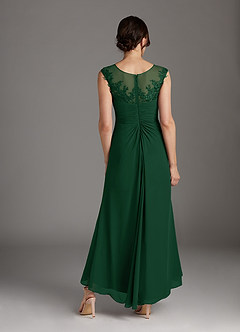 Azazie Endora At-home Try On Dresses Dark Green A-Line Scoop Lace Chiffon Dress image4