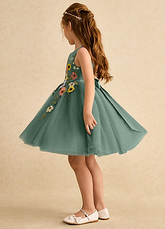 Azazie Prima Blumenmädchenkleider A-Linie Schleifen Tüll Kleid Eukalyptus image4