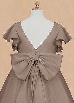 Azazie Kaeya Flower Girl Dresses Taupe A-Line Bow Tulle Dress image8