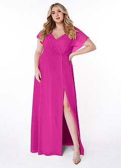Azazie Rylee Jurken voor bruidsmeisjes Jurk van Chiffon met A-Lijn Geplooid Fuchsia image6