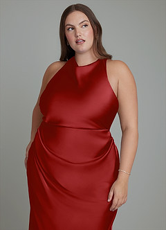 Azazie Evadne Robes de demoiselle d'honneur Robe Fourreau en Satin extensible Plissé Grenade image9