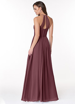Azazie Ginger Bridesmaid Dresses Sangria A-Line Halter Pleated Chiffon Dress image4