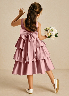 Azazie Margery Blumenmädchenkleider A-Linie Schleifen Stretch-Satin Kleid Altrosa image1