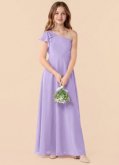 Azazie Arabella Junior Robe Trapèze en Mousseline de soie Rayé Lilas image1