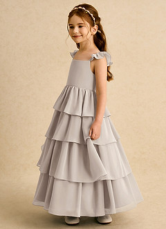 Azazie Boba vestidos de niña de las flores Vestido de Escarcha de Gasa de Corte En A con Escote Cuadrado image7