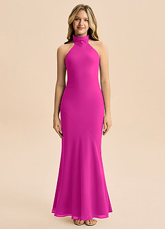 Azazie Velli Junior Meerjungfrau-Linie Hoher Kragen Chiffon Kleid Fuchsia image3