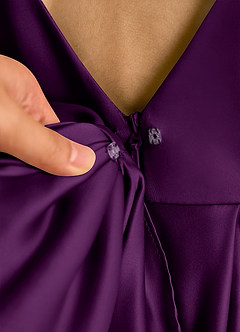 Azazie Cailee Flower Girl Dresses Grape Ball-Gown Pleated Matte Satin Dress image5