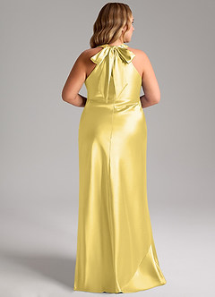 Azazie Doretta Brautjungfernkleider Meerjungfrau-Linie Schleifen Metallischer Satin Kleid Kanarienvogel image13