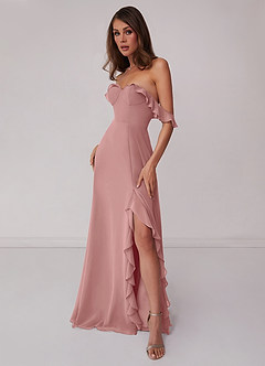 Barbie ♥ Azazie Jurken voor bruidsmeisjes Converteerbaar Jurk van Chiffon met A-Lijn Off the Shoulder Stoffige Roos image4