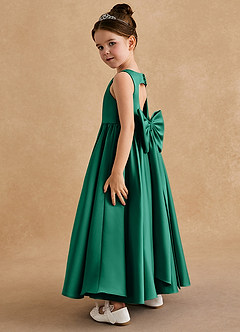 Azazie Bettie Flower Girl Dresses Emerald A-Line Bow Matte Satin Dress image3